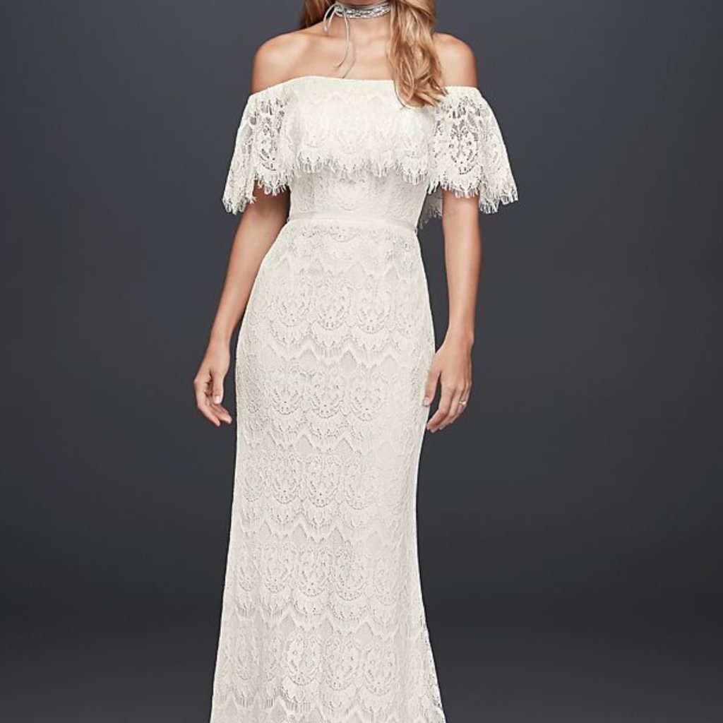Nwt Off-The-Shoulder Lace Sheath Wedding Dress